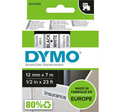 levenslang spons verzending DYMO Authentieke D1 labels Zwart-Wit (12 mm x 7 m) - Coolblue - Voor  23.59u, morgen in huis