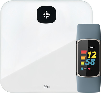 Fitbit Charge 5 Blauw/Zilver + Fitbit Aria Air Wit