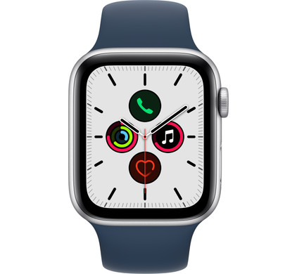 Apple Watch SE 44mm Zilver Aluminium Blauwe Sportband