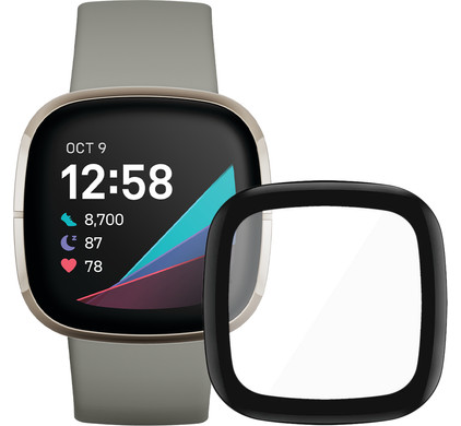 Fitbit Sense Groen/Zilver + PanzerGlass Fitbit Sense, Versa 3 Screenprotector Glas Zwart