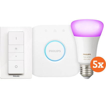 Philips Hue White & Colour Starter 5-Pack E27 + dimmer