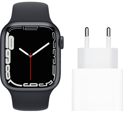 Apple Watch Series 7 41mm Middernacht Aluminium Middernacht Sportband + Usb C Oplader 20W