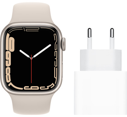 Apple Watch Series 7 41mm Witgoud Aluminium Crème Sportband + Apple Usb C Oplader 20W