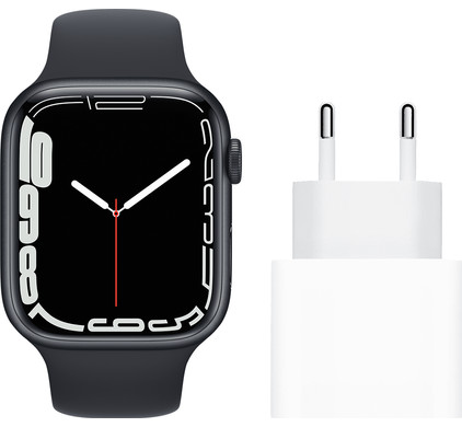 Apple Watch Series 7 45mm Middernacht Aluminium Middernacht Sportband + Usb C Oplader 20W