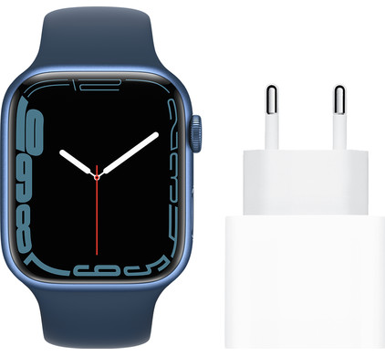 Apple Watch Series 7 4G 45mm Blauw Aluminium Blauwe Sportband + Apple Usb C Oplader 20W
