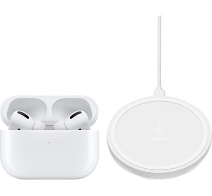 Apple AirPods Pro met Draadloze Oplaadcase + Belkin Boost Up Draadloze Oplader 10W Wit