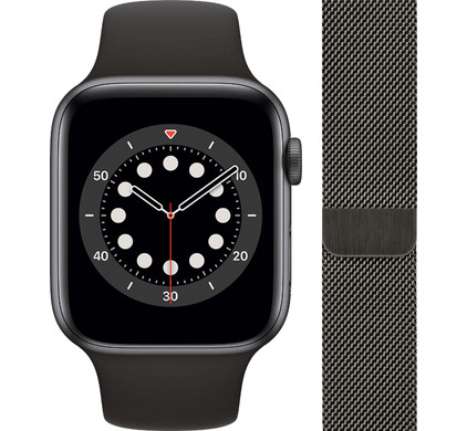 Apple Watch Series 6 44mm Space Gray Aluminium Zwarte Sportband + Milanees Grafiet