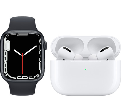 Apple Watch Series 7 45mm Nachtblauw Aluminium Nachtblauwe Sportband + Apple AirPods Pro