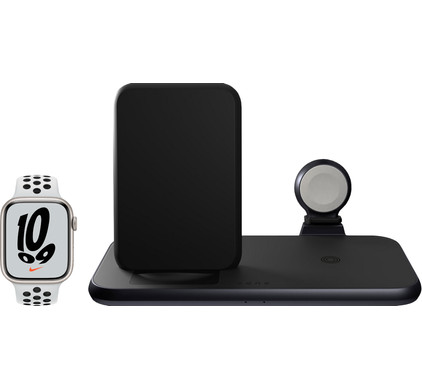 Apple Watch Nike Series 7 45mm Witgoud Wit Bandje + ZENS 3-in-1 Draadloze Oplader Zwart