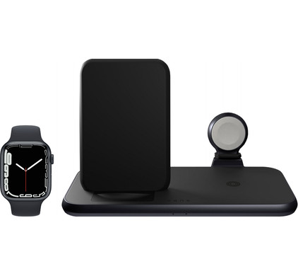 Apple Watch Series 7 45mm Nachtblauw Blauw Bandje + ZENS 3-in-1 Draadloze Oplader Zwart