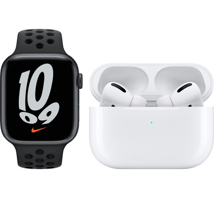 Apple Watch Nike Series 7 45mm Nachtblauw Aluminium Zwarte Sportband + Apple AirPods Pro