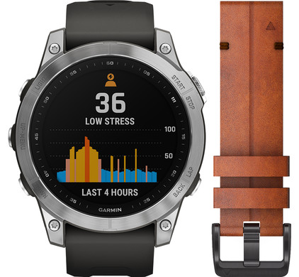 Garmin Fenix 7 Zilver 47mm + Garmin Leren Bandje Bruin 22mm