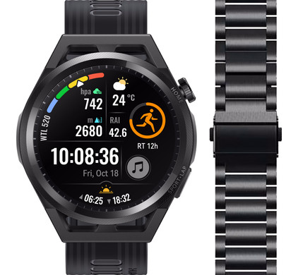Huawei Watch GT Runner Zwart + RVS Bandje Zwart
