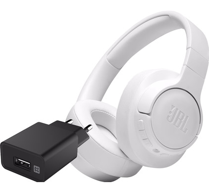 JBL Tune 760NC Wit + XtremeMac Oplader met Usb A Poort 12W