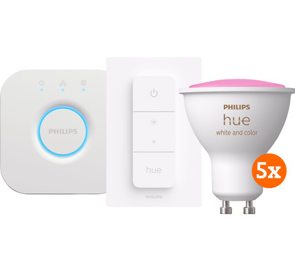 Philips Hue White & Colour Starter 5-Pack GU10 + dimmer