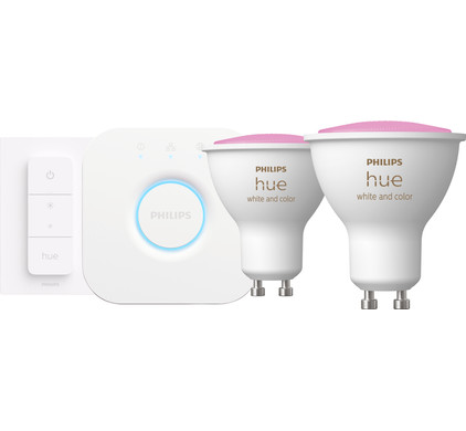 Philips Hue White and Color Starter Pack GU10 met 2 lampen, dimmer + bridge