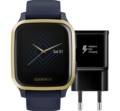 Garmin Venu Sq Music Blauw/Goud + Samsung Adaptive Fast Charging Oplader met Usb A Poort