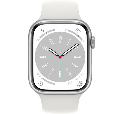 Apple Watch Series 8 45mm Zilver Aluminium Witte Sportband