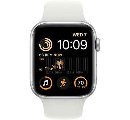 Apple Watch SE (2022) 44mm Zilver Aluminium Witte Sportband