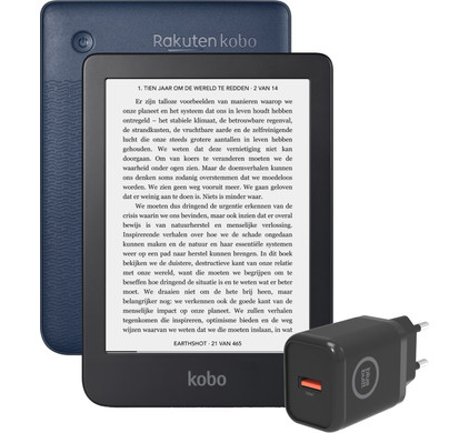 Kobo clara 2e + bluebuilt quick charge oplader 18w