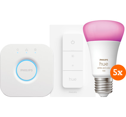 Philips Hue White & Colour Starter 5-Pack E27 + dimmer