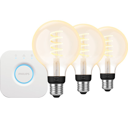 Philips Hue Filament White Ambiance Globe 3-Pack + Bridge