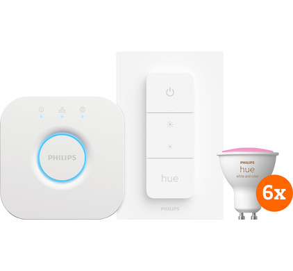 Philips Hue White and Color Starter Pack GU10 met 6 lampen, dimmer + bridge