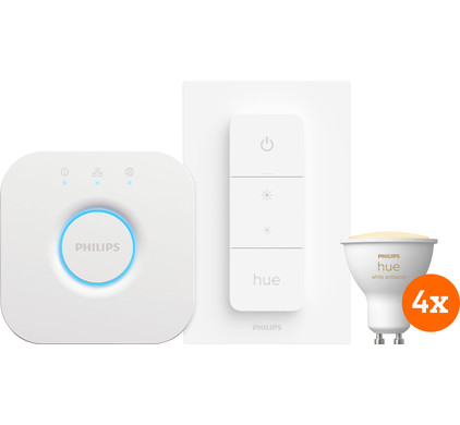 Philips Hue White Ambiance Starter Pack GU10 met 4 lampen, dimmer + Bridge