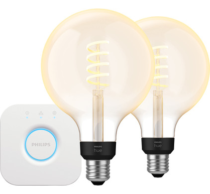 Philips Hue Filament White Ambiance Globe XL 2-Pack + Bridge