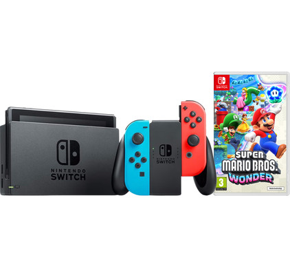 Nintendo Switch Rood/Blauw + Super Mario Bros. Wonder - Coolblue - Voor ...