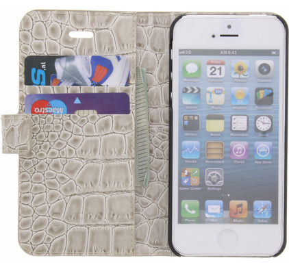 passie Speeltoestellen bord Guess Croco Apple iPhone 5/5s/SE Book Case Beige - Coolblue - Voor 23.59u,  morgen in huis