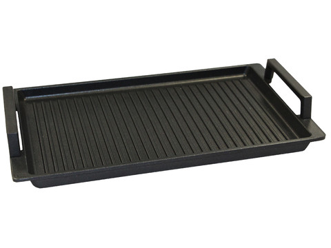 Arebos Grillplaat voor inductie | 40 x 22 cm koekenplaat | gietijzer speciaal voor inductiekookplaten | met anti-aanbaklaag krasbestendige basis | semi-geribbeld en halfglad