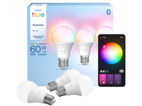 Philips Hue Essential A60 White and Color E27 3-pack | Coolblue