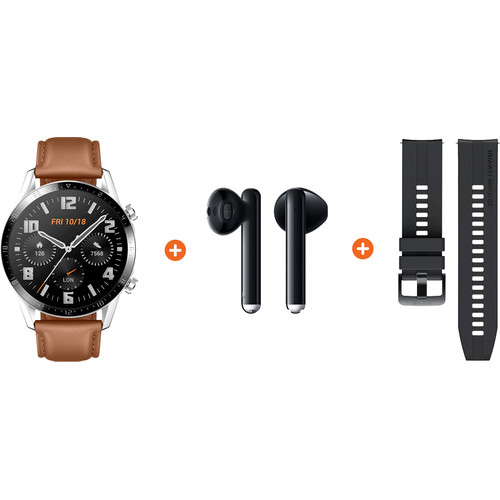 Huawei Watch GT 2 Zilver/Bruin 46mm + Freebuds 3 Zwart