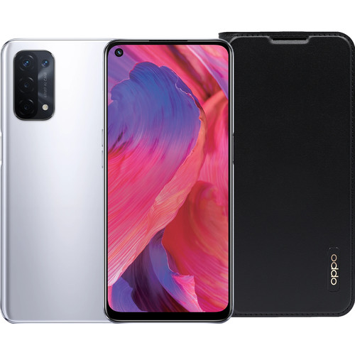 OPPO A74 128GB Zilver 5G + OPPO A74 Book Case Zwart