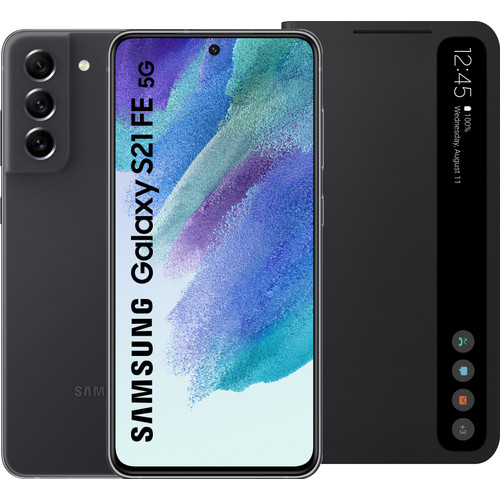 Samsung Galaxy S21 FE 128GB Grijs 5G + Samsung Clear View Book Case Zwart