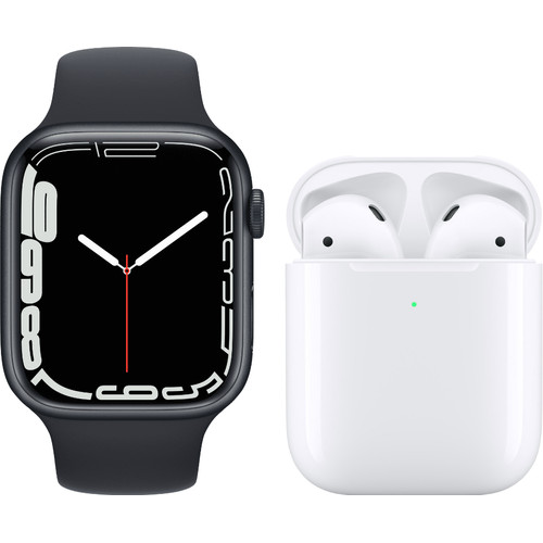 Apple Watch Series 7 45mm Nachtblauw Aluminium Nachtblauwe Sportband + Apple AirPods 2