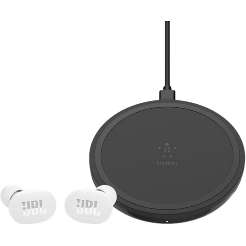 JBL Tune 130NC Wit + Belkin Boost Up Draadloze Oplader 10W Zwart
