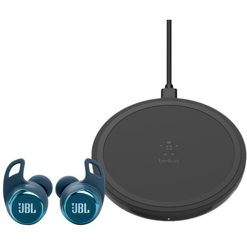 JBL Reflect Flow Pro Blauw + Belkin Boost Up Draadloze Oplader 10W Zwart