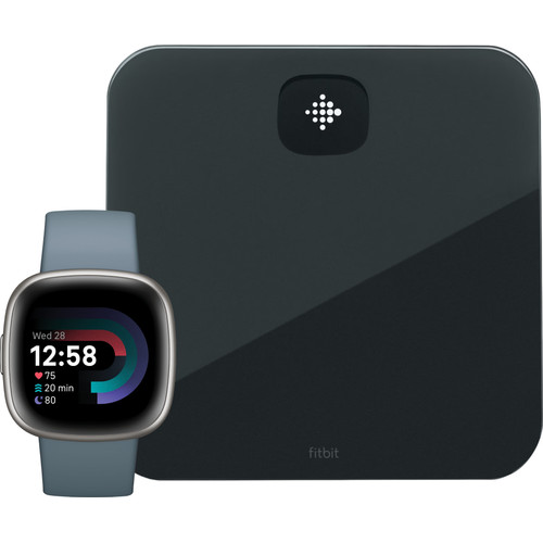 Fitbit Versa 4 Blauw/Zilver + Fitbit Aria Air Weegschaal Zwart