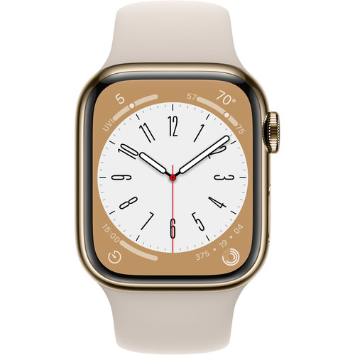 Apple Watch Series 8 4G 45mm Goud Rvs Starlight Sportband