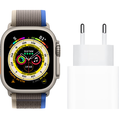 Apple Watch Ultra 4G 49mm Trail Band Blauw/Grijs M/L + Apple Oplader
