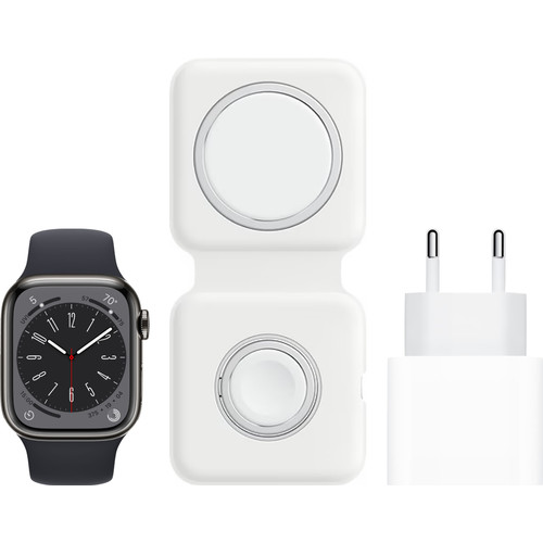 Apple Watch Series 8 4G 41mm Grafiet Rvs Midnight Sportband + MagSafe Oplaadpakket