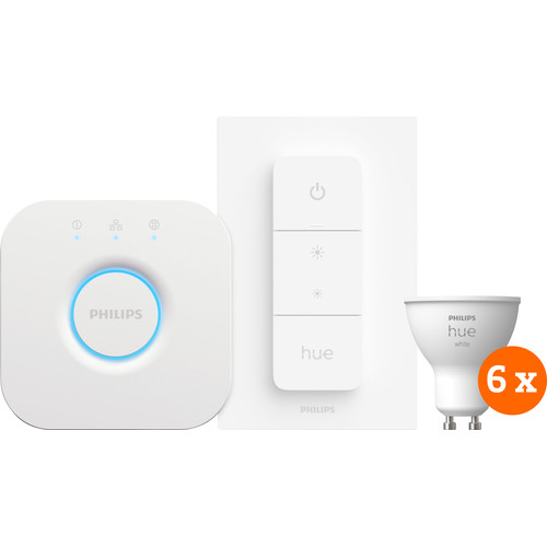 Philips Hue White Starter Pack GU10 met 6 lampen, dimmer + Bridge