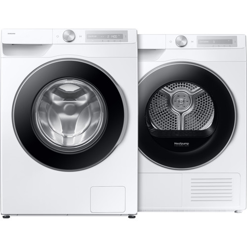 Samsung WW90DG6U25LH Super Speed + Samsung DV90DG6845LHU3 AI Dry+: wasmachine en droger naast elkaar