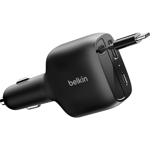 Belkin Power Delivery en Quick Charge Autolader met 2 Usb Poorten en Usb C kabel 75 Watt
