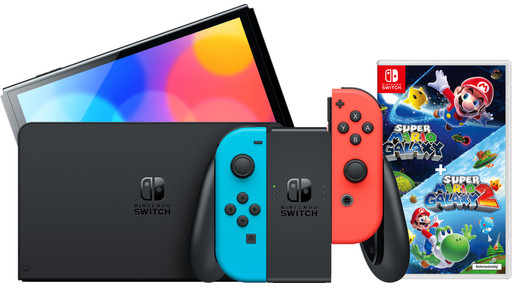 Nintendo Switch OLED Blauw/Rood + Super Mario Galaxy 1+2