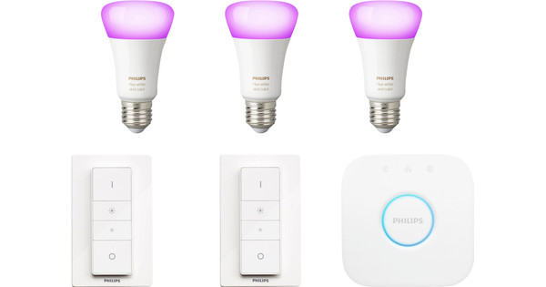 Philips Hue White & Color Starter Pack E27 with 3 lamps + 2 dimmers