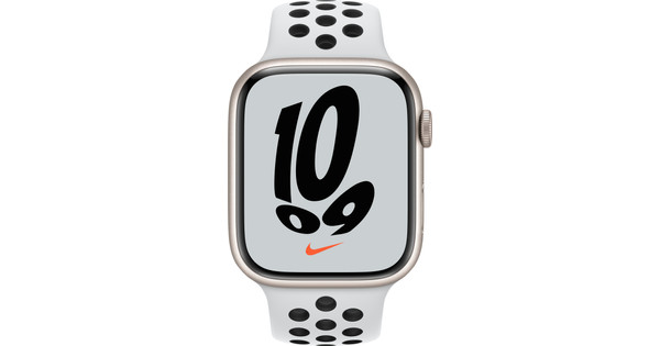 Apple Watch Nike Series 7 4G 45mm Witgoud Aluminium Witte Sportband