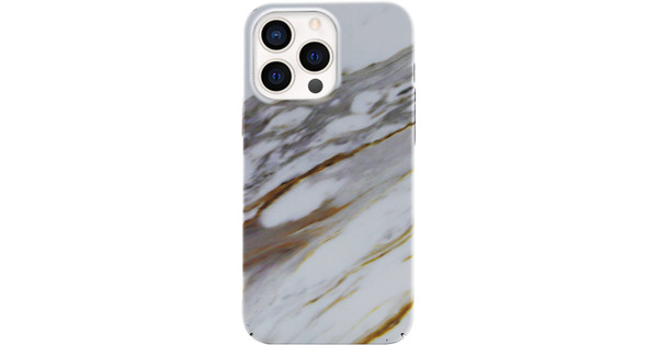 BlueBuilt White Golden Gray Marble Hard Case Apple iPhone 13 Pro Back Cover